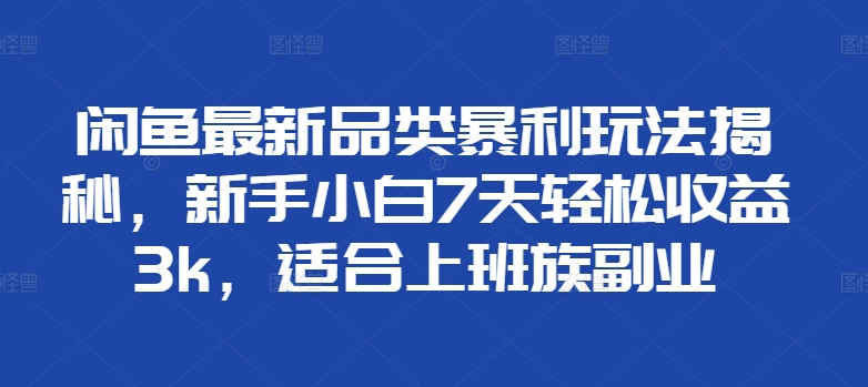 闲鱼最新品类暴利玩法揭秘，新手小白7天轻松赚3000+，适合上班族副业-自媒体副业资源网