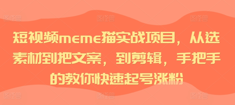 短视频meme猫实战项目，从选素材到把文案，到剪辑，手把手的教你快速起号涨粉-自媒体副业资源网