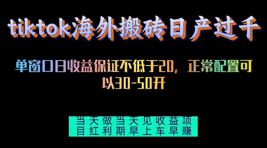 （13079期）tiktok海外搬砖项目单机日产过千当天做当天见收益-自媒体副业资源网