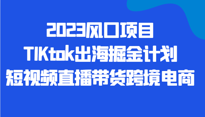 2023风口项目TIKtok出海掘金计划短视频直播带货跨境电商-自媒体副业资源网