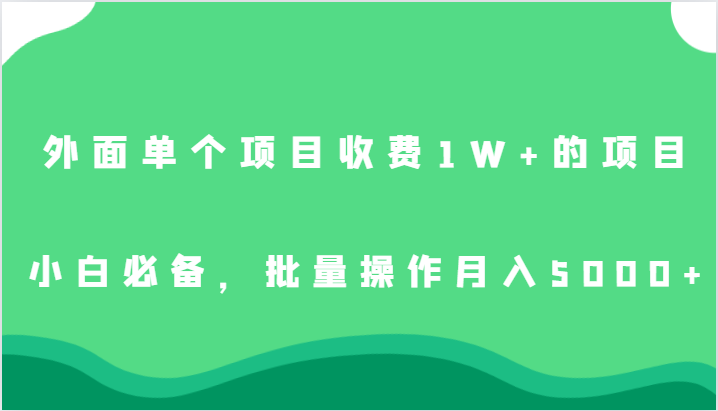 外面单个项目收费1W+的项目，小白必备，批量操作月入5000+-自媒体副业资源网