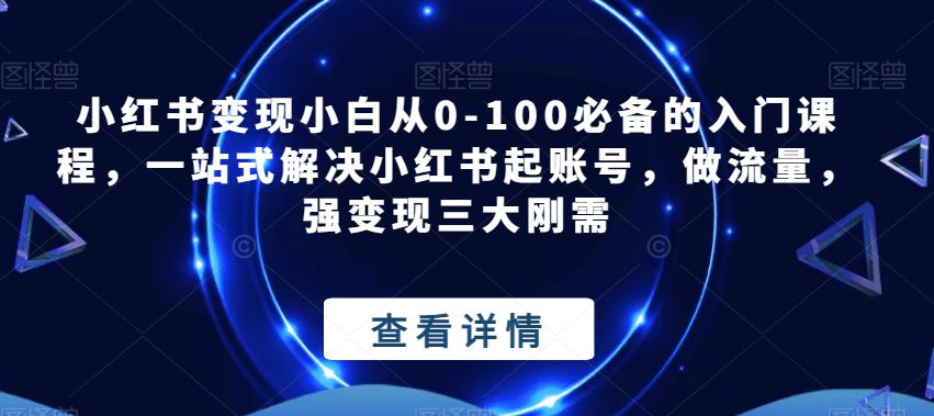 小红书变现小白从0-100必备的入门课程，一站式解决小红书起账号，做流量，强变现三大刚需-自媒体副业资源网