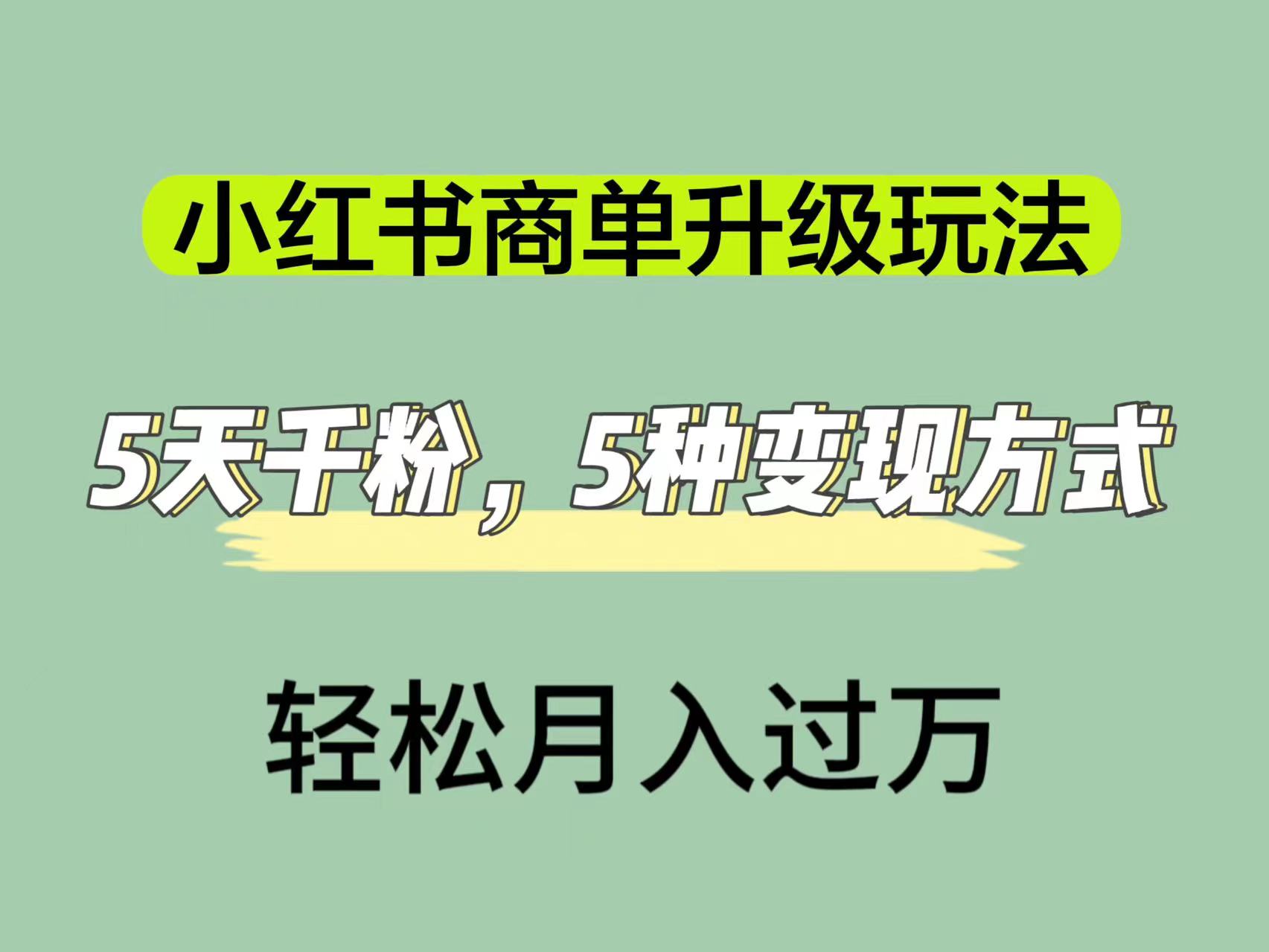 （7312期）小红书商单升级玩法，5天千粉，5种变现渠道，轻松月入1万+-自媒体副业资源网