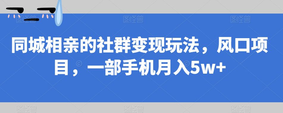 同城相亲的社群变现玩法，风口项目，一部手机月入5w+【揭秘】-自媒体副业资源网