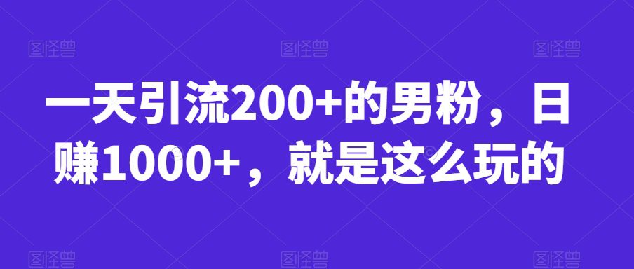 一天引流200+的男粉，日赚1000+，就是这么玩的【揭秘】-自媒体副业资源网