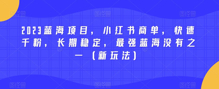 2023蓝海项目，小红书商单，快速千粉，长期稳定，最强蓝海没有之一（新玩法）-自媒体副业资源网