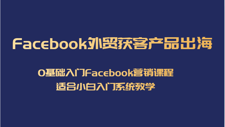 Facebook外贸获客产品出海，0基础入门Facebook营销课程，适合小白入门系统教学-自媒体副业资源网