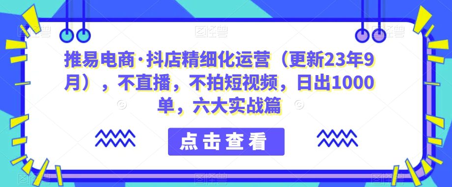 推易电商·抖店精细化运营（更新23年9月），不直播，不拍短视频，日出1000单，六大实战篇-自媒体副业资源网