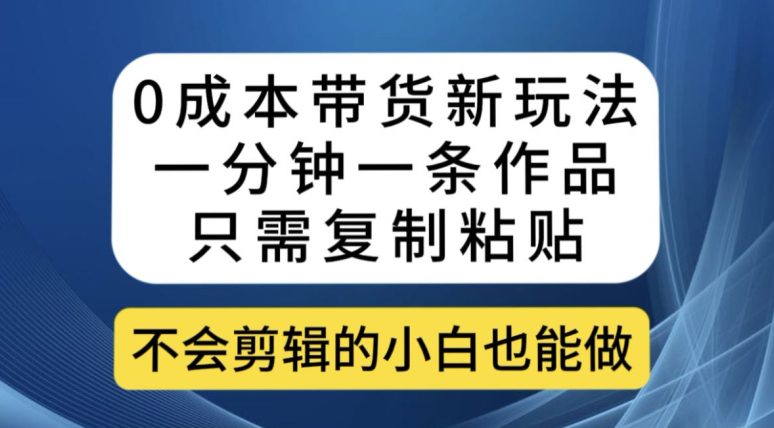 0成本带货新玩法，一分钟一条作品，只需复制粘贴就可以做-自媒体副业资源网