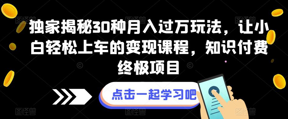 独家揭秘30种月入过万玩法，让小白轻松上车的变现课程，知识付费终极项目【揭秘】-自媒体副业资源网