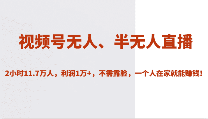 视频号无人、半无人直播2小时11.7万人，利润1万+，不需露脸，一个人在家就能赚钱！-自媒体副业资源网