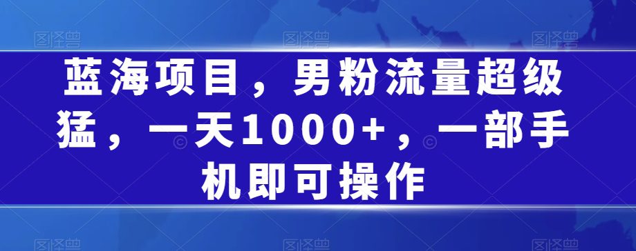 蓝海项目，男粉流量超级猛，一天1000+，一部手机即可操作【揭秘】-自媒体副业资源网