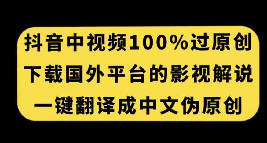 抖音中视频百分百过原创，下载国外平台的电影解说，一键翻译成中文获取收益-自媒体副业资源网