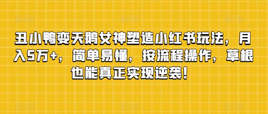 丑小鸭变天鹅女神塑造小红书玩法，月入5万+，简单易懂，按流程操作，草根也能真正实现逆袭！-自媒体副业资源网