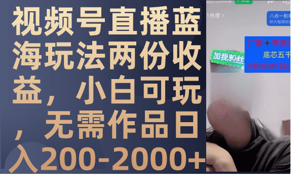 （7635期）视频号直播蓝海玩法两份收益，小白可玩，无需作品日入200-2000+-自媒体副业资源网