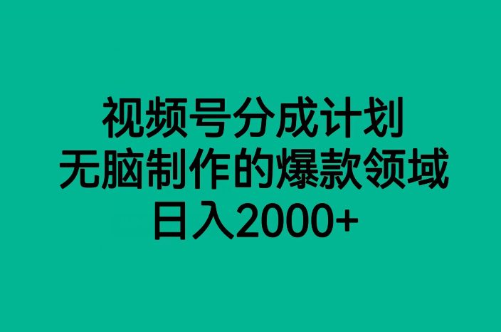 视频号分成计划，无脑制作的爆款领域，日入2000+-自媒体副业资源网