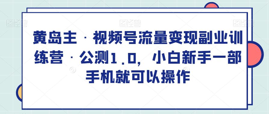 黄岛主·视频号流量变现副业训练营·公测1.0，小白新手一部手机就可以操作-自媒体副业资源网