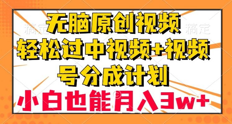 无脑原创视频，轻松过中视频+视频号分成计划，小白也能月入3w+【揭秘】-自媒体副业资源网