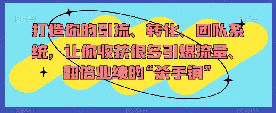 打造你的引流、转化、团队系统，让你收获很多引爆流量、翻倍业绩的“杀手锏”-自媒体副业资源网