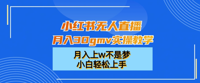 小红书无人直播月入30gmv实操教学，月入上w不是梦，小白轻松上手-自媒体副业资源网