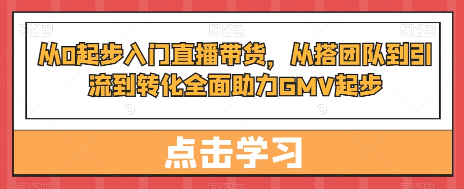 从0起步入门直播带货，​从搭团队到引流到转化全面助力GMV起步-自媒体副业资源网