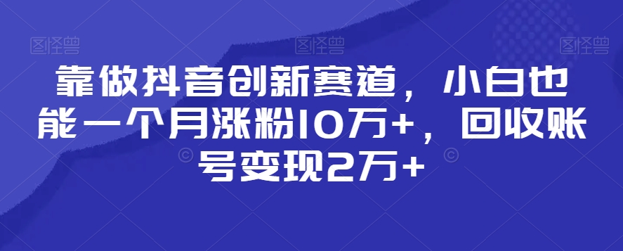 靠做抖音创新赛道，小白也能一个月涨粉10万+，回收账号变现2万+-自媒体副业资源网