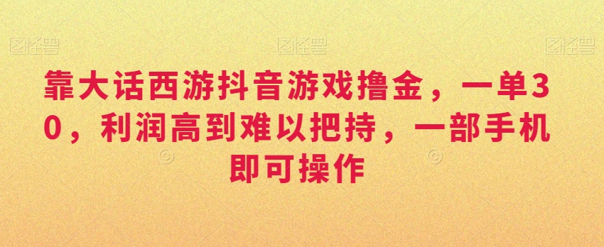 靠大话西游抖音游戏撸金，一单30，利润高到难以把持，一部手机即可操作，日入3000+-自媒体副业资源网