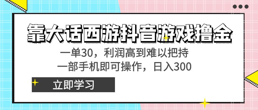 （8896期）靠大话西游抖音游戏撸金，一单30，利润高到难以把持，一部手机即可操作…-自媒体副业资源网