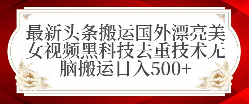 最新头条搬运国外漂亮美女视频黑科技去重技术无脑搬运日入500+-自媒体副业资源网