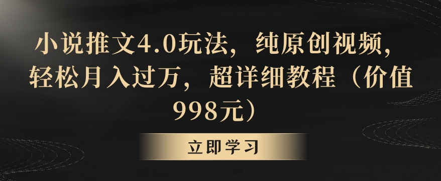 小说推文4.0玩法，纯原创视频，轻松月入过万，超详细教程（价值998元）-自媒体副业资源网