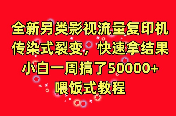 全新另类影视流量复印机，传染式裂变，快速拿结果，小白一周搞了50000+，喂饭式教程-自媒体副业资源网