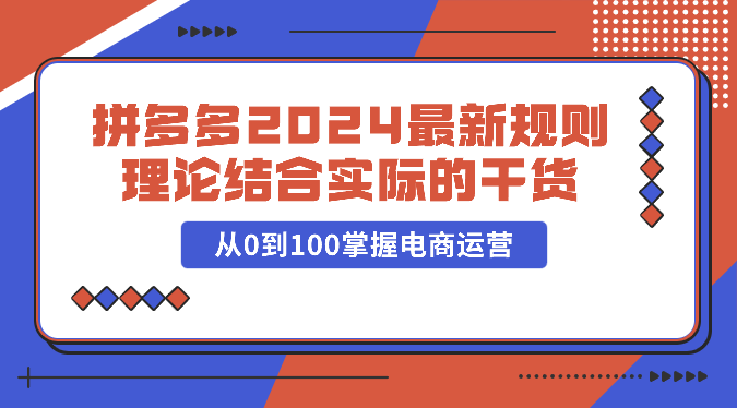 拼多多2024最新规则理论结合实际的干货，从0到100掌握电商运营-自媒体副业资源网