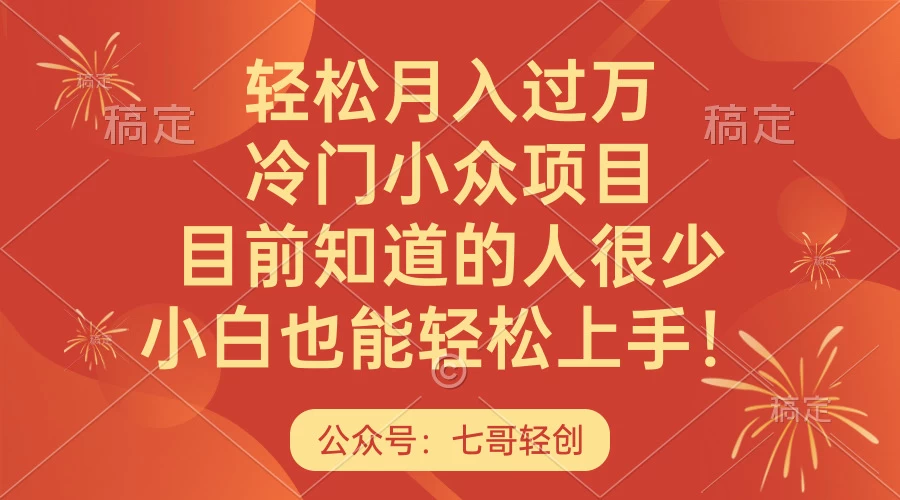 轻松月入过万，冷门小众项目，目前知道的人很少，小白也能轻松上手！-自媒体副业资源网