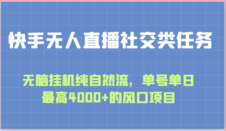 快手无人直播社交类任务：无脑挂机纯自然流，单号单日最高4000+的风口项目-自媒体副业资源网