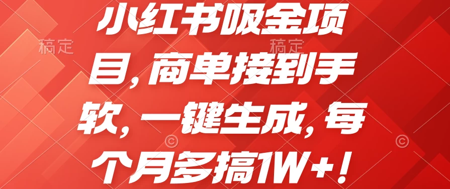 小红书吸金项目，商单接到手软，一键生成，每个月多搞1W+-自媒体副业资源网