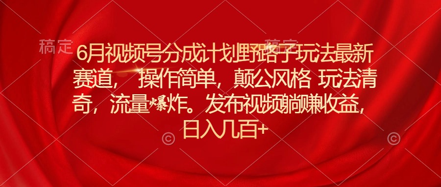 （11040期）6月视频号分成计划野路子玩法最新赛道操作简单，颠公风格玩法清奇，流…-自媒体副业资源网