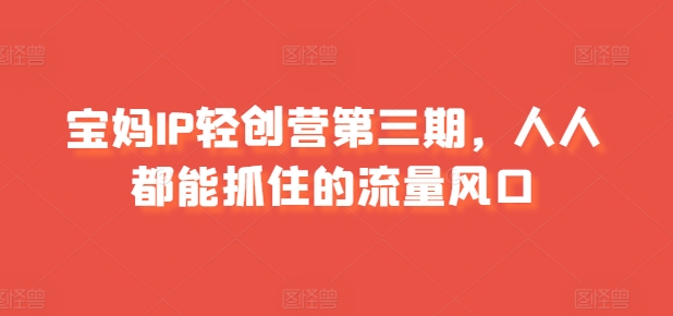 宝妈IP轻创营第三期，人人都能抓住的流量风口-自媒体副业资源网