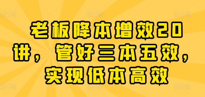 老板降本增效20讲，管好三本五效，实现低本高效-自媒体副业资源网