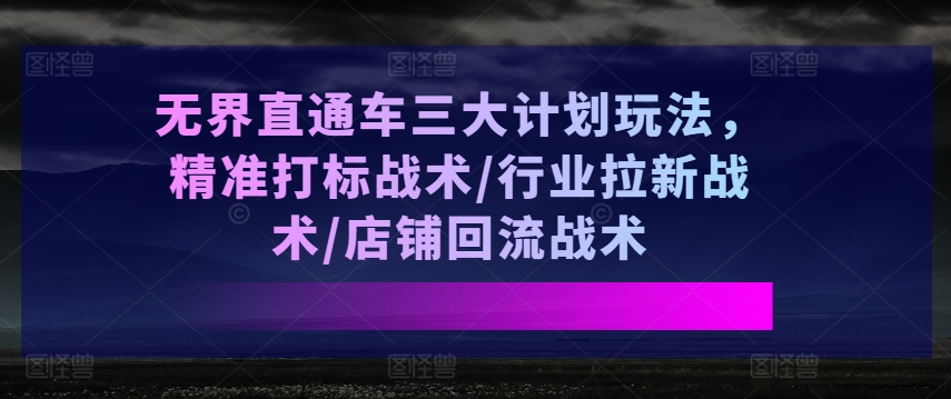 无界直通车三大计划玩法，精准打标战术/行业拉新战术/店铺回流战术-自媒体副业资源网