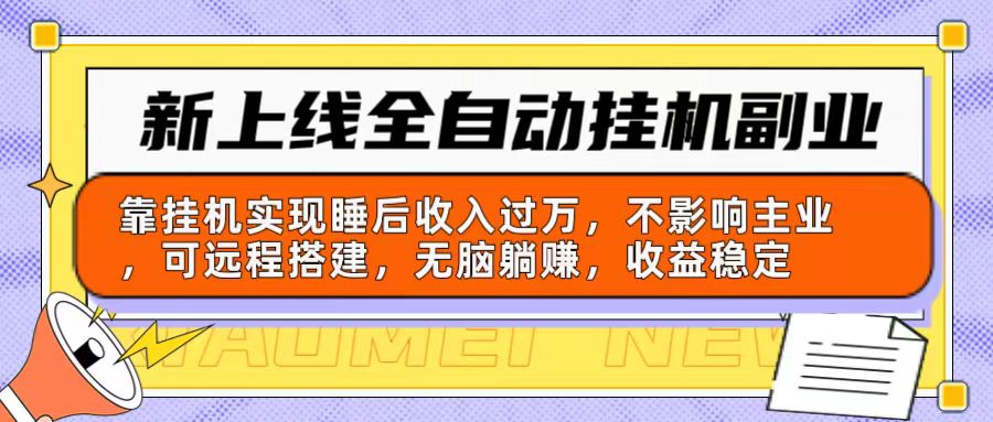 （10588期）新上线全自动挂机副业：靠挂机实现睡后收入过万，不影响主业可远程搭建…-自媒体副业资源网