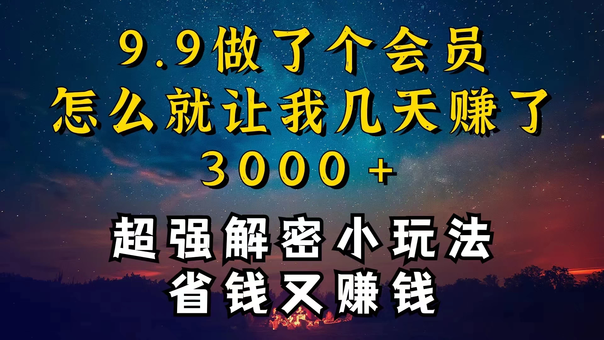 9.9充了个会员，是怎么让我做到几天提现3000+的-自媒体副业资源网