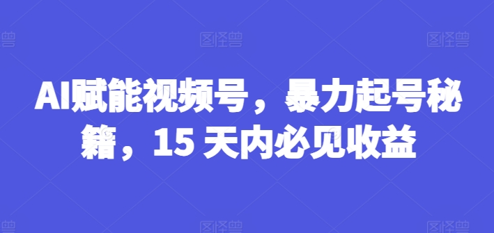 AI赋能视频号，暴力起号秘籍，15 天内必见收益-自媒体副业资源网