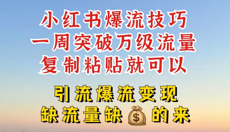 小红书爆流技巧，一周突破万级流量，复制粘贴就可以，引流爆流变现-自媒体副业资源网