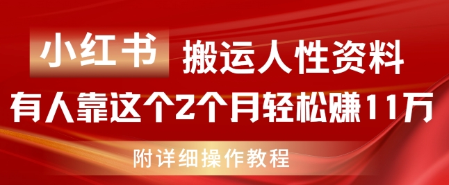 小红书搬运人性资料，有人靠这个2个月轻松赚11w，附教程-自媒体副业资源网