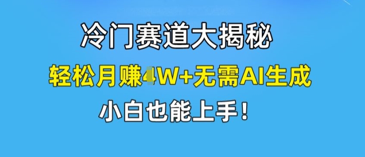 冷门赛道大揭秘，轻松月赚1W+无需AI生成，小白也能上手-自媒体副业资源网