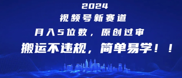 2024视频号新赛道，月入5位数+，原创过审，搬运不违规，简单易学-自媒体副业资源网