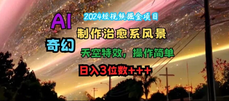 2024短视频掘金项目，AI制作治愈系风景，奇幻天空特效，操作简单，日入3位数-自媒体副业资源网