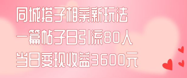 同城搭子相亲新玩法一篇帖子引流80人当日变现3600元(项目教程+实操教程)-自媒体副业资源网