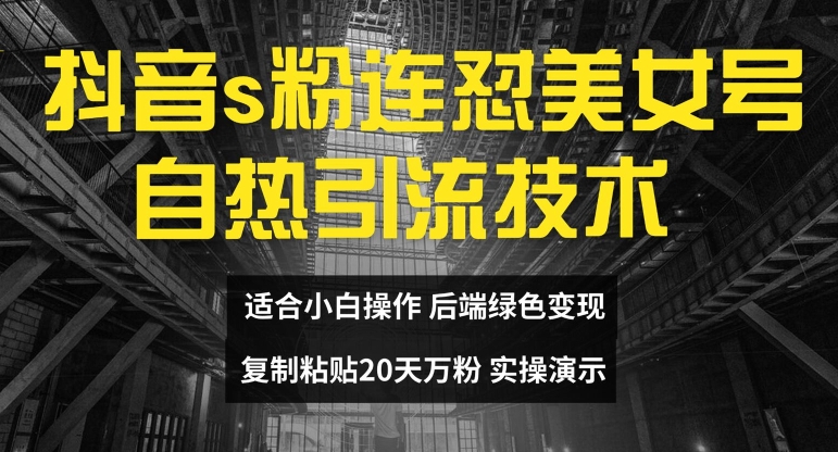 抖音s粉连怼美女号自热引流技术复制粘贴，20天万粉账号，无需实名制，矩阵操作-自媒体副业资源网