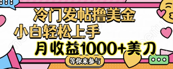 冷门发帖撸美金项目，月收益1000+美金，简单无脑，干就完了-自媒体副业资源网